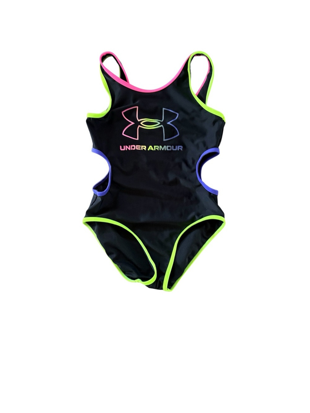 Under Armour Black Girls' One-Piece Swimsuit with Neon Trim